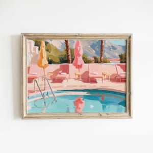 Retro Swimming Pool Printable Wall Art, Trendy Pink Summer Poster, Preppy Room Decor, Girly Beach House Print, Palm Springs Digital Download