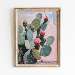 Arte de pared imprimible con lindo cactus, póster moderno de Palm Springs, decoración de habitación preppy, impresión de verano femenina, descarga digital de arte de pared del oeste de México