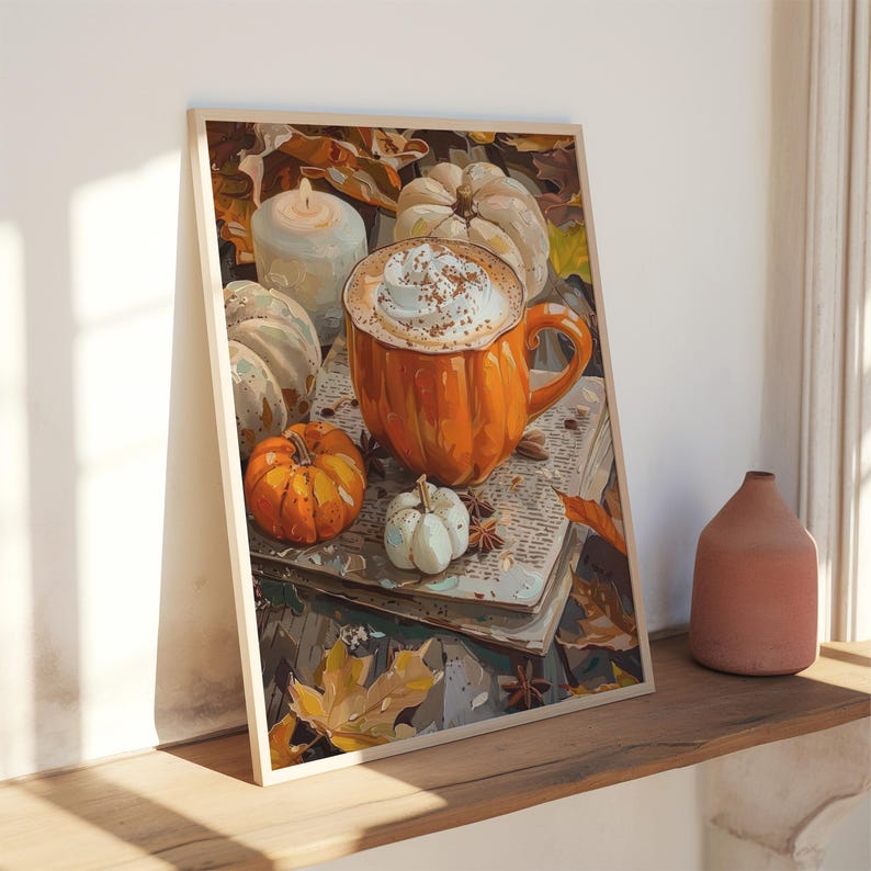 Pumpkin Spice Latte Art Print: gezellige herfst keukendecor, poster koffie warme chocolademelk (digitale download) afbeelding 6