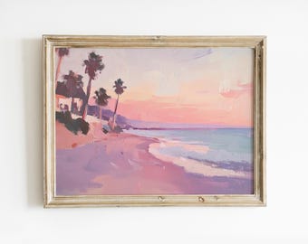 Sunset on Malibu Beach Print: Purple California Poster, Preppy Coastal Decor (Digital Download)