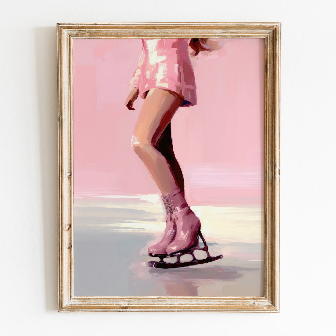 Preppy Pink Ice Skating Printable Wall Art, Trendy Ice Skating Girl Digital Download, Girly
