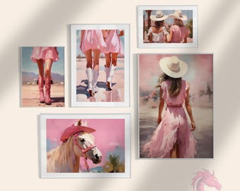 Pink Cowgirl Wall Art Set: Preppy Coastal Prints (Digital Download)
