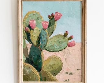 Cactus Girly Printable Wall Art, Trendy Western Desert Print, Preppy Room Decor, Vintage Cactus Poster, Mexico Wall Art Digital Download