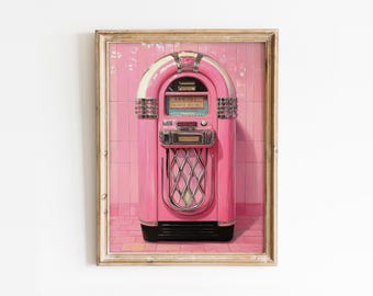 Hot Pink Jukebox Print: Retro Room Decor, Girly Music Poster (Digital Download)