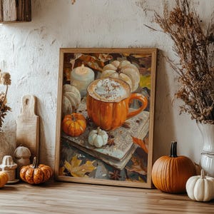 Pumpkin Spice Latte Art Print: gezellige herfst keukendecor, poster koffie warme chocolademelk (digitale download) afbeelding 2