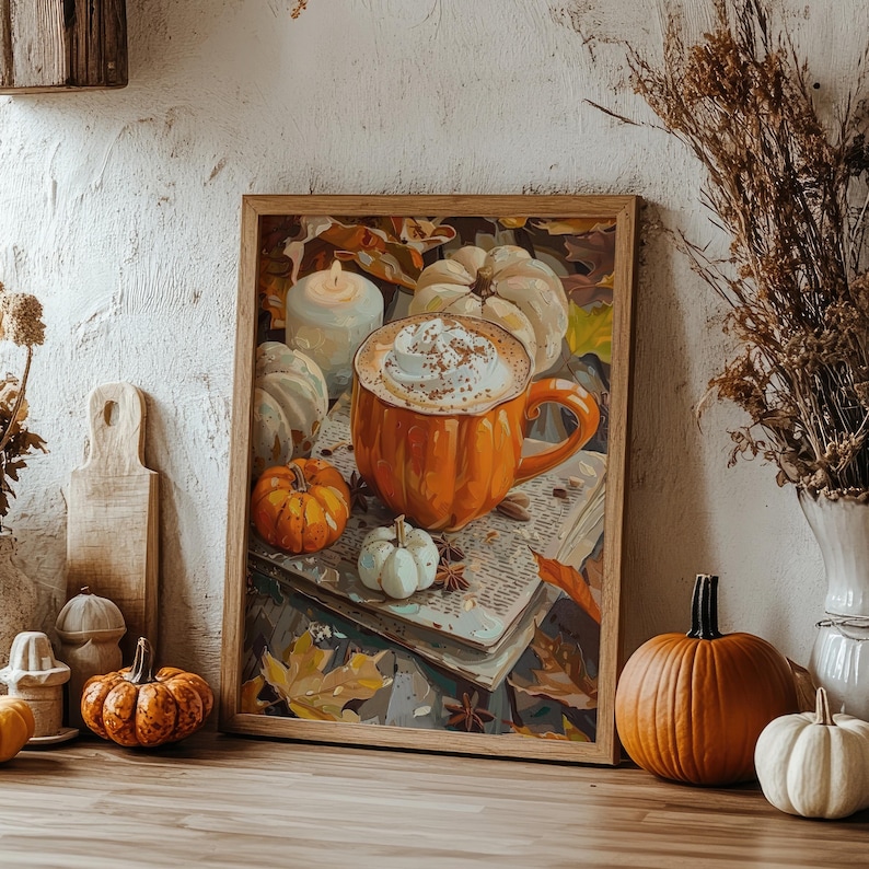 Pumpkin Spice Latte Art Print: gezellige herfst keukendecor, poster koffie warme chocolademelk (digitale download) afbeelding 2