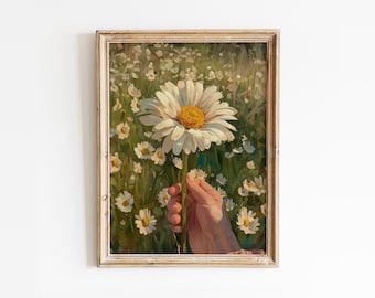 Preppy Daisy Wall Art: Trendy Spring Floral Print (Digital Download)