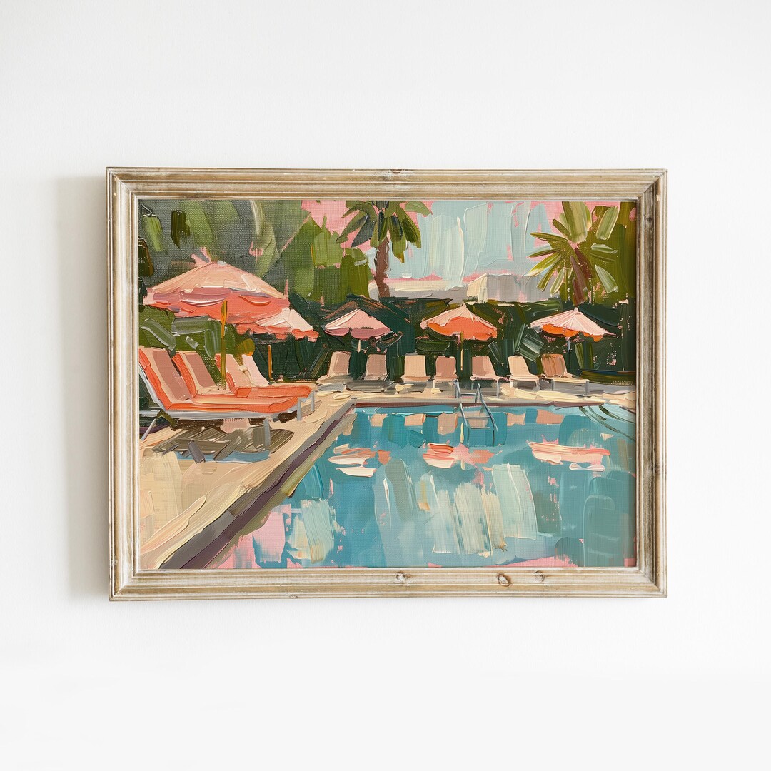 Retro Swimming Pool Printable Wall Art, Trendy Summer Print, Preppy ...
