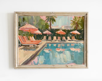 Retro Palm Springs Swimming Pool Art Print: Girly Preppy Decor (Digital Download)