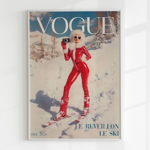 Aprés Ski Girly Wandkunst, Trendiges Skilaufen Poster, Preppy Raumdekor, Luxus Winter Print, Mode Magazin Poster Digitaler Download