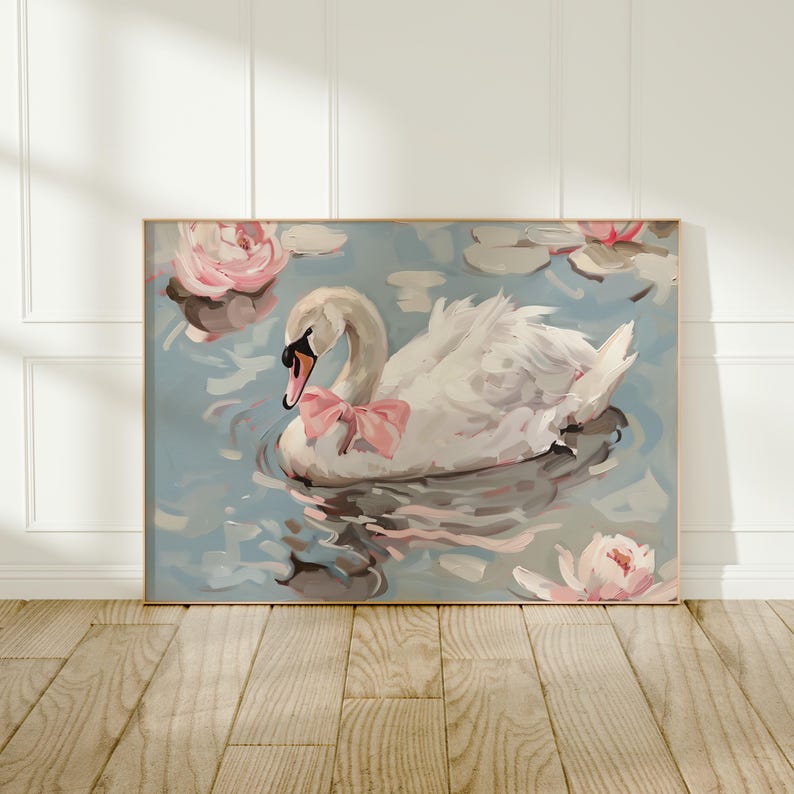 Coquette Swan Lake Art Print: Cottagecore Nursery Decor (digital ...