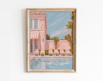 Retro Pink Swimming Pool Art Print: Palm Springs Summer (Digital Download)