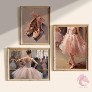Vintage Ballerina Printable Gallery Set of 3, Pastel Pink Ballet Room Decor, Girly Nursery Print Set, Coquette Poster Set Digital Download