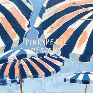 Navy Beach Umbrellas Print: Trendy French Summer Poster, Coastal Room Decor (Digital Download) image 8