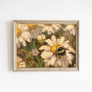 Bee and Daisies Spring Print: Trendy Cottagecore Poster, Preppy Rustic Room Decor (Digital Download)