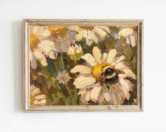 Bee and Daisies Spring Print: Trendy Cottagecore Poster, Preppy Rustic Room Decor (Digital Download)