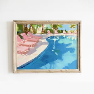 Retro Swimming Pool Printable Wall Art, Trendy Summer Print, Preppy Room Decor, Girly Beach House Poster, Palm Springs Art Digital Download