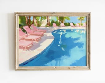 Retro Swimming Pool Art Print: Palm Springs Summer Decor (Digital Download)