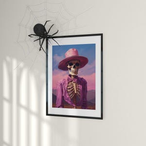 Impresión de esqueleto de vaquera preppy: decoración gótica y caprichosa para Halloween (descarga digital) imagen 4