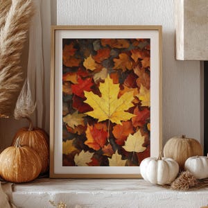Herbstlaub Girly druckbare Wandkunst, Herbst gemütliches Zimmer Dekor, Vintage Ahornblatt Malerei, Erdton Wandkunst, Halloween digitaler Download