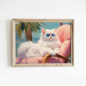 Trendy Cat Art Print: Girly Palm Springs Summer Decor (Digital Download)