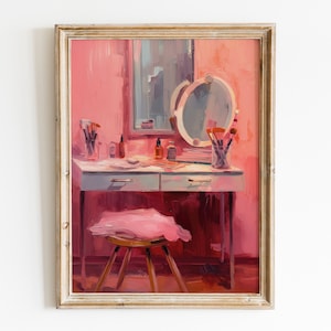 Pink Dressing Room Printable Wall Art, Trendy Vanity Print, Preppy Dorm Room Decor, Coquette Aesthetic Poster, Pink Closet Digital Download