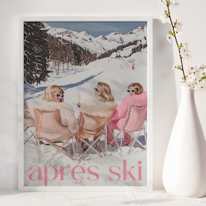 Aprés Ski Girly Wandkunst, Funky Skiing Poster, Preppy Skihütte Dekor, Vintage Ski Print, trendige Winter Wandkunst Digital Download