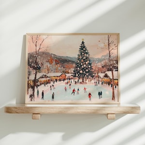 Ice Rink Christmas Printable Wall Art, Vintage Ice Skating Poster, Girly Christmas Wall Decor, Nursery Winter Holiday Print Digital Download
