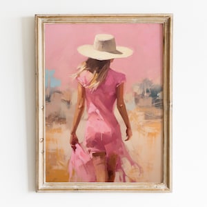 Western Girl Oil Painting Preppy Wall Art Printable, Trendy Printable Art, Preppy Room Decor, Coastal Cowgirl Pink Girly Digital Download