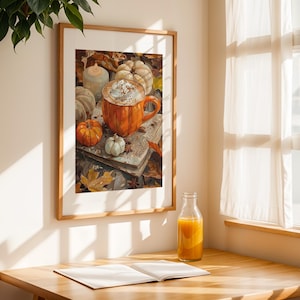 Pumpkin Spice Latte Art Print: gezellige herfst keukendecor, poster koffie warme chocolademelk (digitale download) afbeelding 7