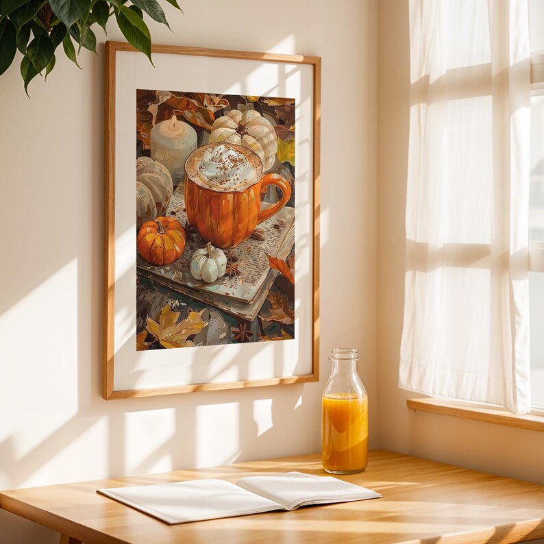 Pumpkin Spice Latte Art Print: gezellige herfst keukendecor, poster koffie warme chocolademelk (digitale download) afbeelding 7