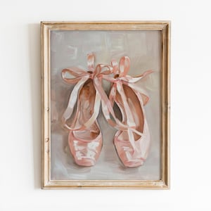 Ballet Pointe Shoes Printable Wall Art, Girly Ballerina Print, Vintage Coquette Poster, Preppy Room Decor, Pastel Pink Digital Download
