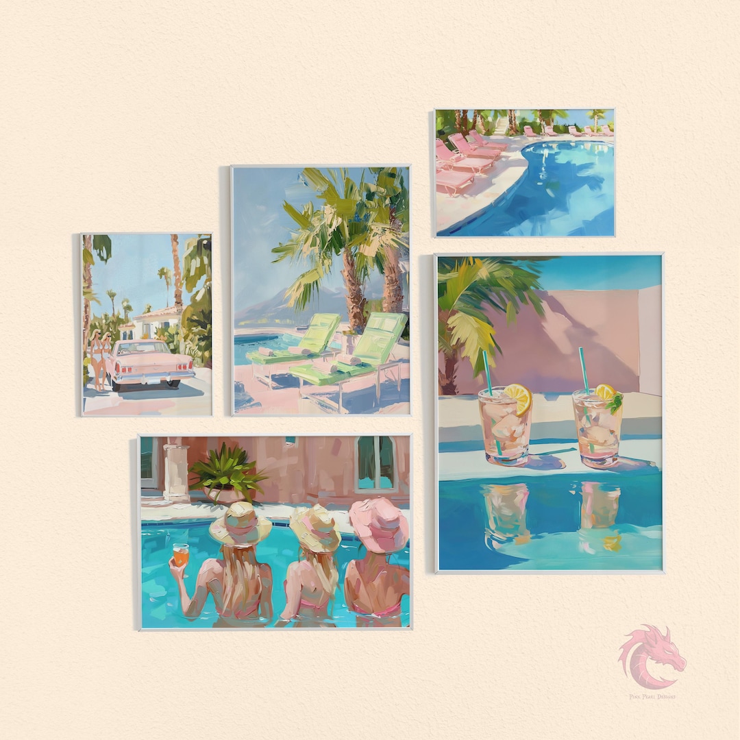 Pool Party Printable Poster Set of 5, Girly Summer Gallery Wall, Preppy ...