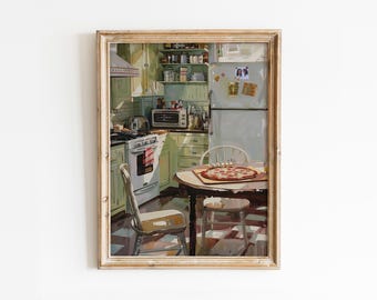 Lorelais vintagekökstryck: Retro salviagrön affisch, mysig höstinredning (digital nedladdning)