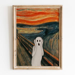 Ghost Scream Halloween Printable Wall Art, Vintage Halloween Decor, Funny Ghost Print, Spooky Edvard Munch Art, Vintage Digital Download
