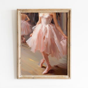 Vintage Ballerina Dress Printable Wall Art, Preppy Pastel Pink Room Decor, Girly Ballet Poster, Vintage Coquette Painting Digital Download