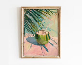Coconut Girl Print: Tropical Palm Tree Poster, Summer Room Decor (Digital Download)