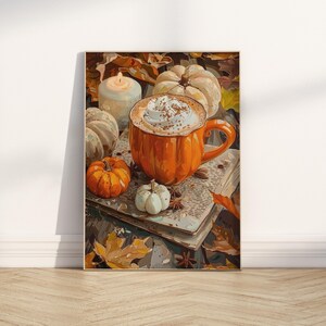 Pumpkin Spice Latte Art Print: gezellige herfst keukendecor, poster koffie warme chocolademelk (digitale download) afbeelding 3