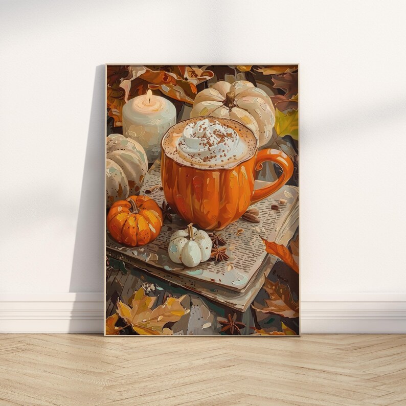 Pumpkin Spice Latte Art Print: gezellige herfst keukendecor, poster koffie warme chocolademelk (digitale download) afbeelding 3