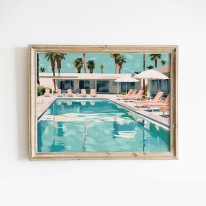 Retro Swimming Pool Printable Wall Art, Trendy Pink Summer Poster, Preppy Room Decor, Girly Beach House Print, Palm Springs Digital Download