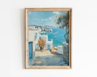 Santorini Greece Print: Mediterranean Town Travel Poster (Digital Download)