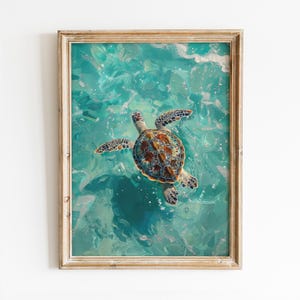 Meeresschildkröte Turquoise druckbare Wandkunst, trendige Sommer Poster, Preppy Beachy Zimmer Dekor, nautische Tierdruck, Küsten digitaler Download