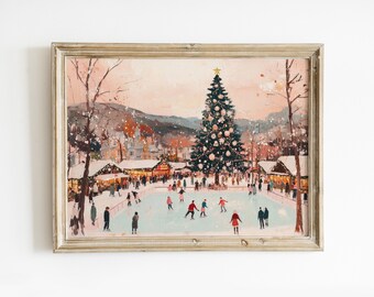 Vintage Ice Rink Poster: Winter Holiday Decor, Christmas Market in Town Poster (Digital Download)