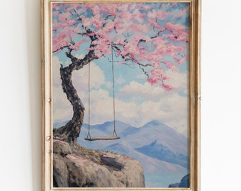 Cherry Blossom Tree Printable Wall Art, Trendy Spring Prints, Preppy Room Decor, Girly Pink Floral Posters, Sakura Tree Digital Download