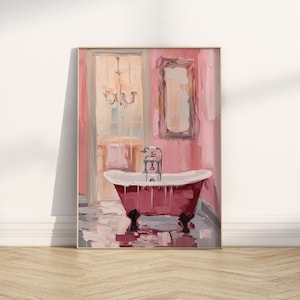 Pink Vintage Girly Bathroom Printable Wall Art, Trendy Cute Bathroom Prints, Preppy Bathroom Decor, Vintage Pink Wall Art Digital Download image 3