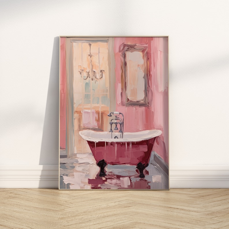 Pink Vintage Girly Bathroom Printable Wall Art, Trendy Cute Bathroom Prints, Preppy Bathroom Decor, Vintage Pink Wall Art Digital Download image 3