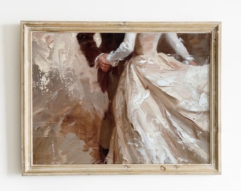 Cuadro vintage de pareja bailando: Arte romántico victoriano (Descarga digital)