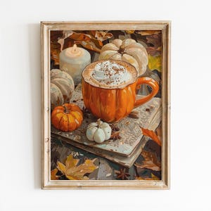 Pumpkin Spice Latte Art Print: gezellige herfst keukendecor, poster koffie warme chocolademelk (digitale download) afbeelding 1