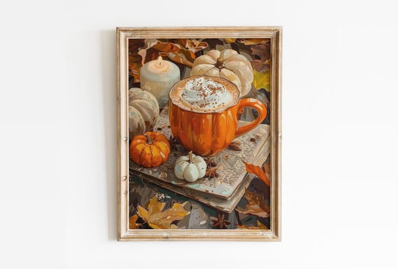 Pumpkin Spice Latte Art Print: Cozy Autumn Kitchen Decor, Coffee Hot Chocolate Poster (Digital Download)