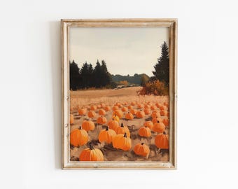 Pumpkin Patch Printable Wall Art, Cozy Fall Home Decor, Trendy Pumpkin Field Print, Girly Autumn Poster, Spooky Halloween Digital Download